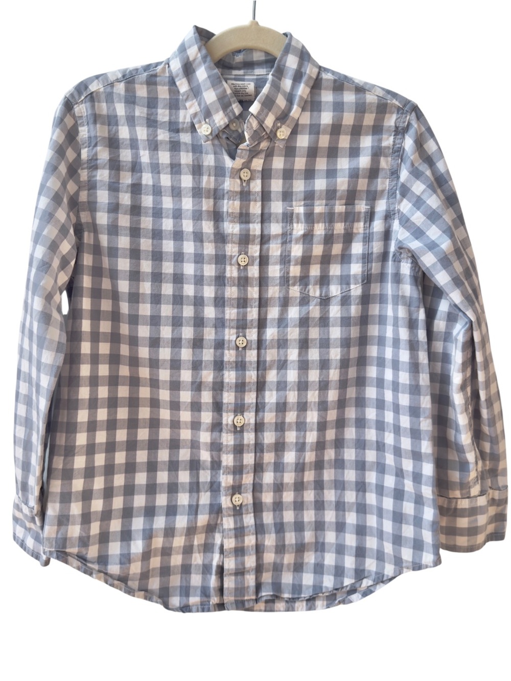 Crewcuts Factory Boys Blue White Gingham Long Sleeve Button Down Shirt. 6-7.